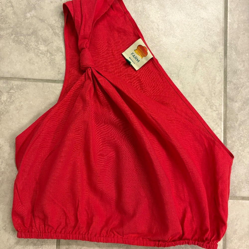 FARM Rio One-Shoulder Red Crop Top - Picture 2 of 9